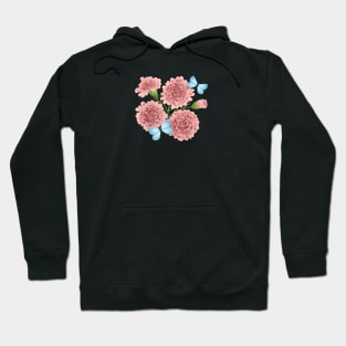 Carnation Flowers and Butterflies Hoodie